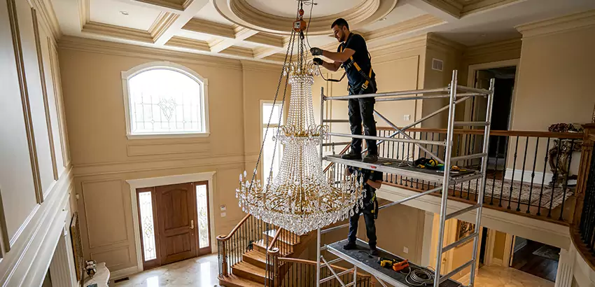 Two-Story Foyer Chandelier Installation in Cheney