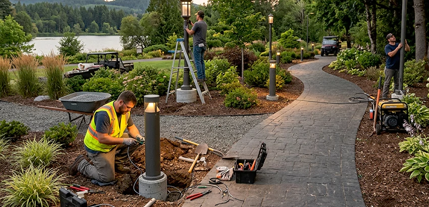 Landscape Post, Pole, and Bollard Lighting Installation in Cheney